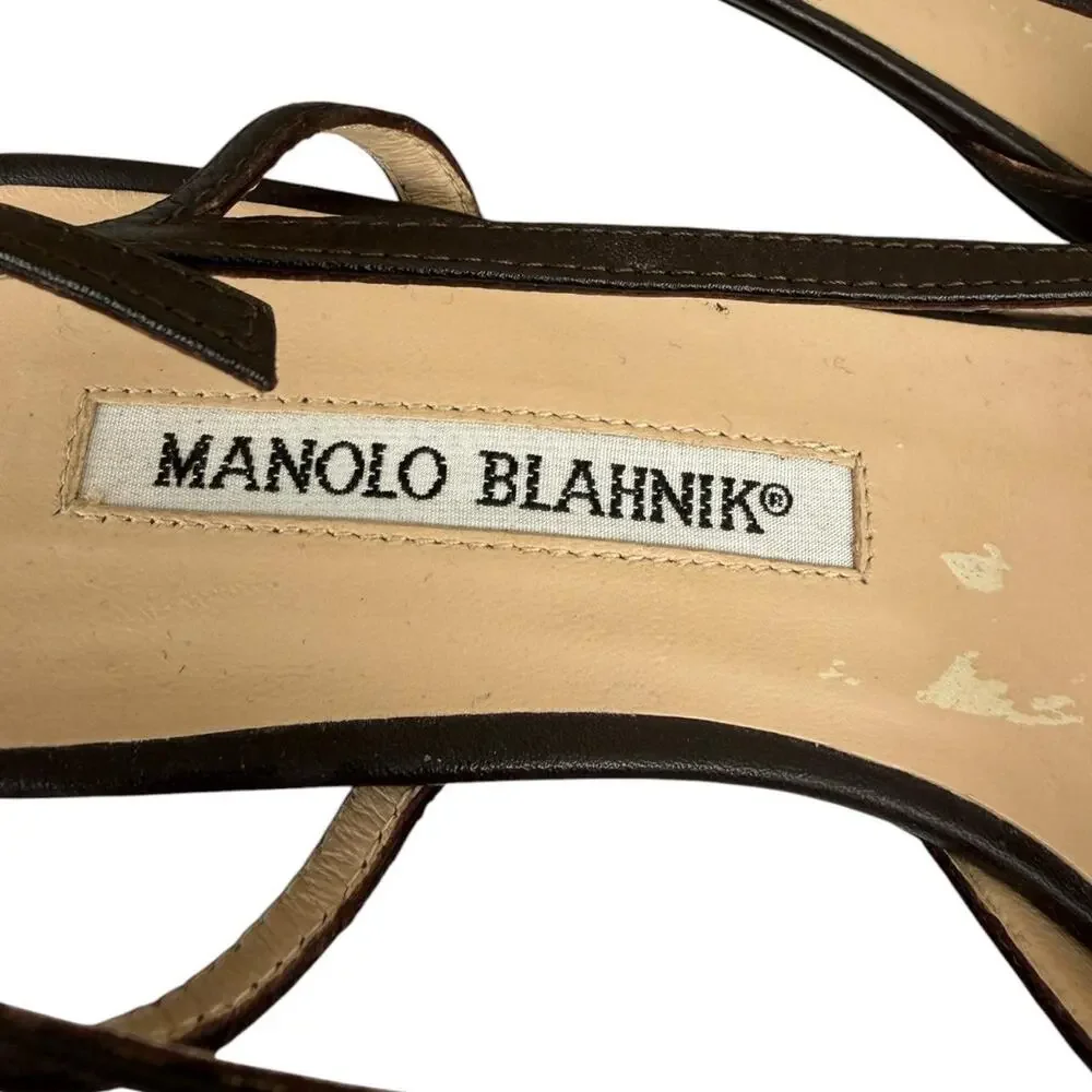 Manolo Blahnik brown leather slingback heels pointed toe buckle detail size 35.5 - Picture 2 of 8